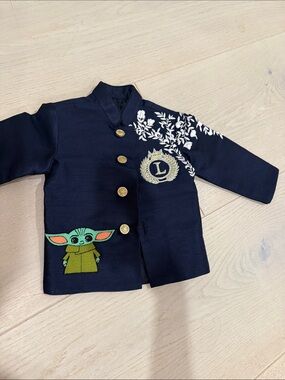 Navy Kids Embroidered Blazer with Grogu